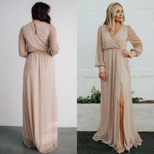 Baltic Born Pink Maxi Dress Gown Long Sparkle Long Sleeve Formal Shimmer Size XS